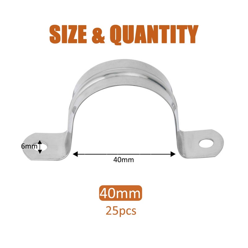 ISPINNER 25pcs M40 Stainless Steel Rigid Pipe Strap for 1-1/2 Inch Hose OD, 2 Holes Cable U Bracket Clamp Hanger Tube Strap Tension Clips - Image 2